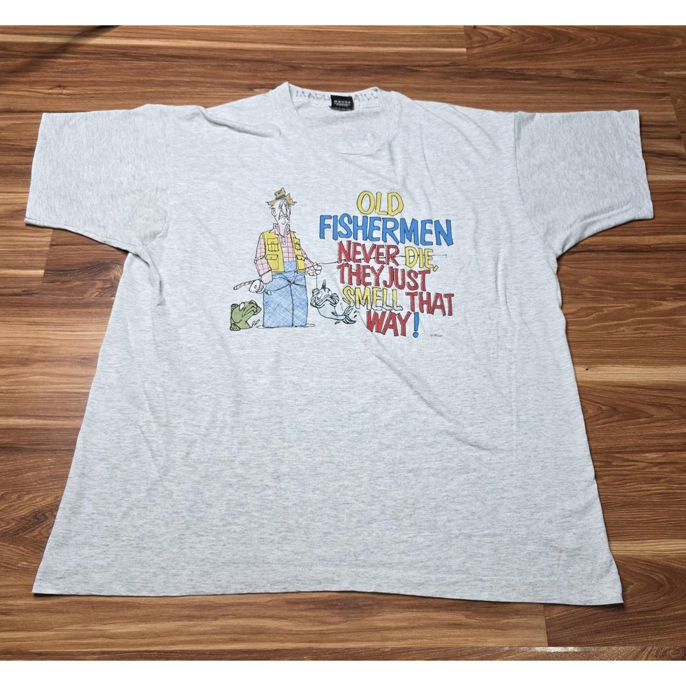 Vintage Old Fishermen Never Die Shirt Mens XL Fishing USA Screen Stars Best